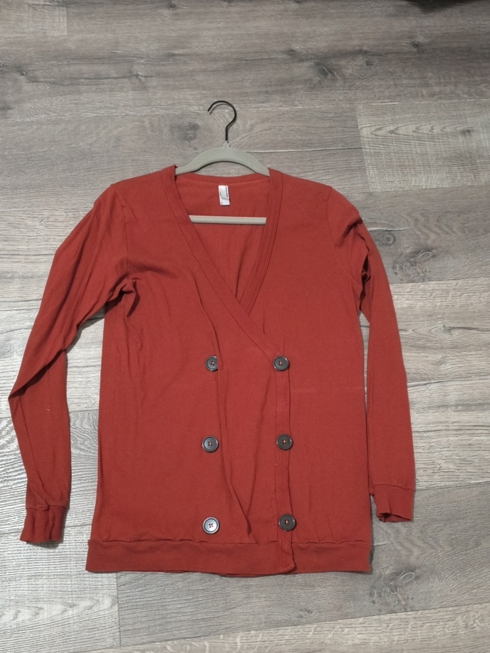 Women's Rust Double-Breasted V-Neck Button Cardigan